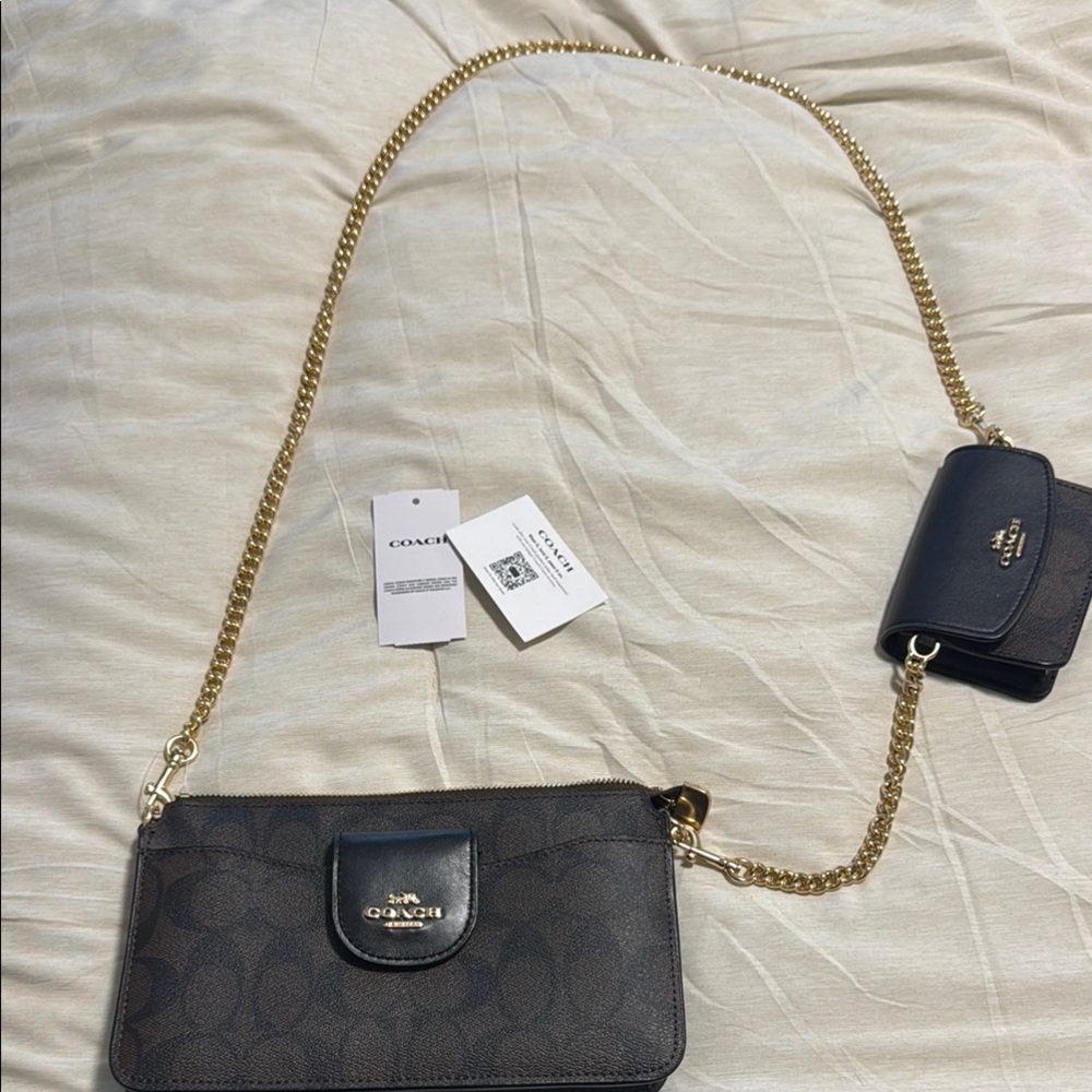 Coach Brown Crossbody Bag with Gold Chain